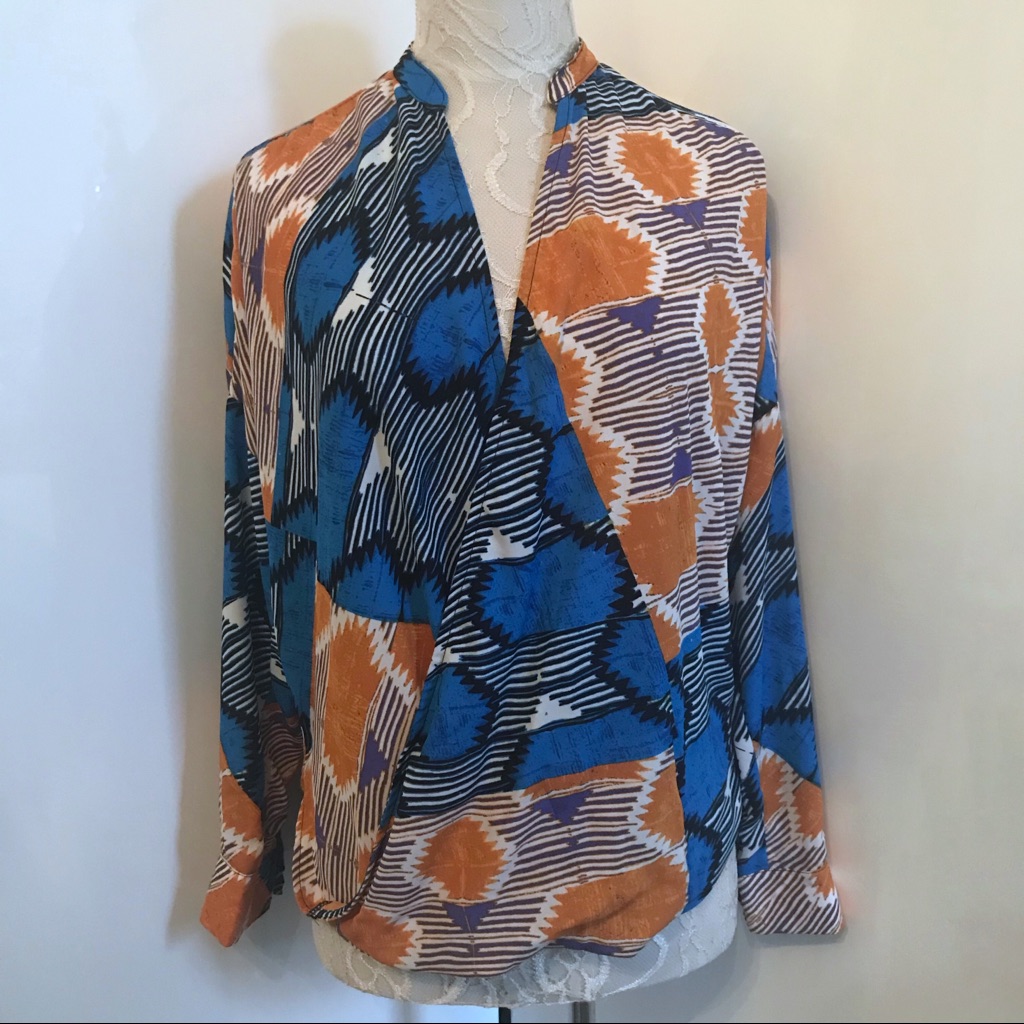 Aqua Ikat Faux Wrap Top Sz Small